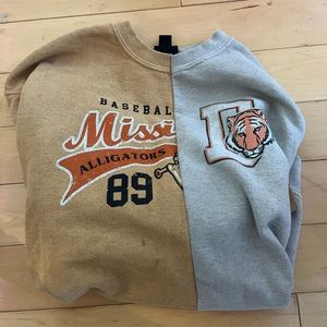 Baseball team crewneck split down
